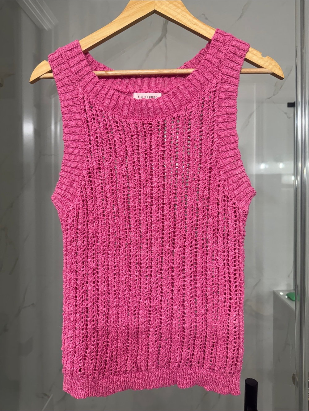 Blu Pepper Open-Knit Tank Top in Fuchsia Pink